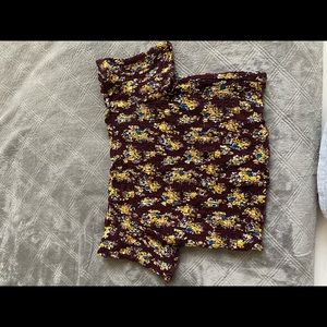 purple w/ flowers off the shoulder crop top